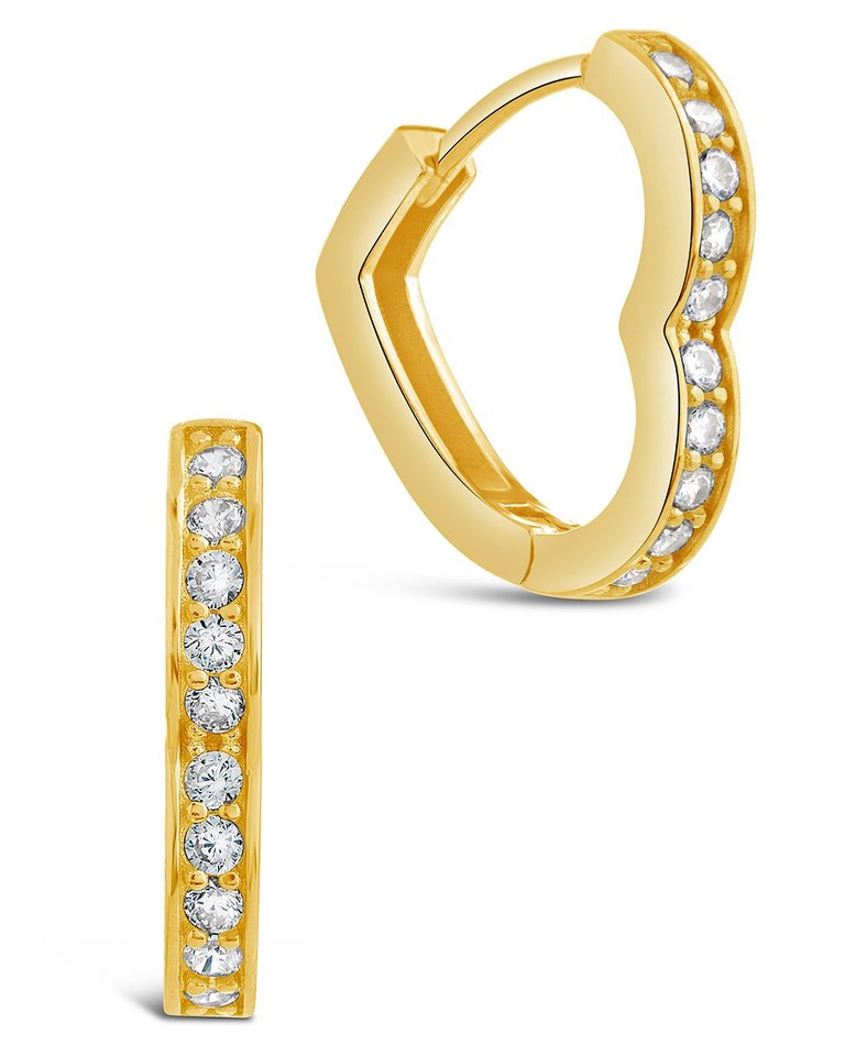 Sterling Silver Heart CZ Micro Hoops - Gold