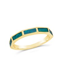Sterling Silver Malachite Baguette Eternity Band Ring - Gold