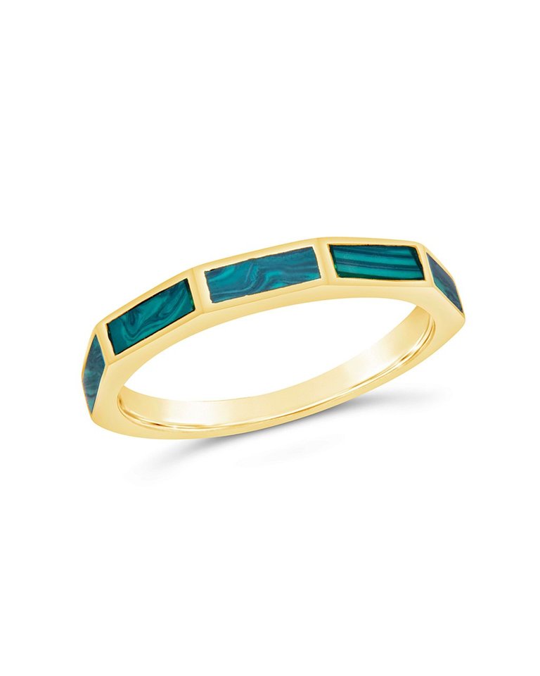 Sterling Silver Malachite Baguette Eternity Band Ring - Gold