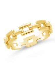 Sterling Silver Square Link Chain Ring - Gold
