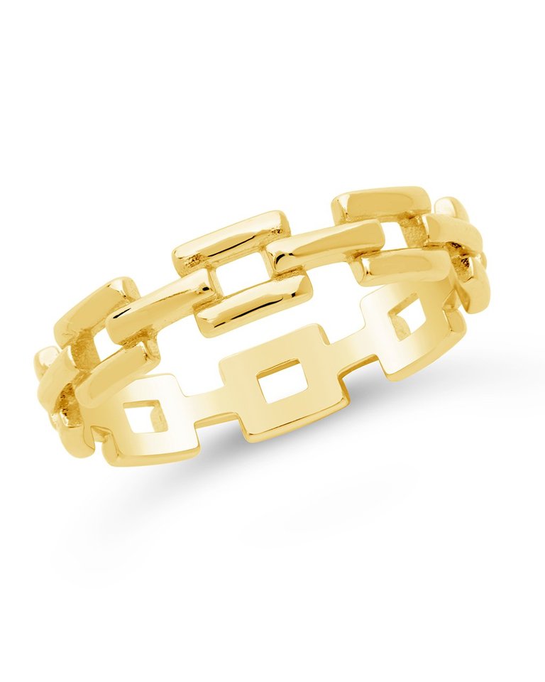 Sterling Silver Square Link Chain Ring - Gold