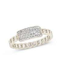 Sterling Silver Statement CZ & Chain Link Ring - Silver