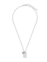 Sterling Silver Tag & CZ Heart Pendant Necklace