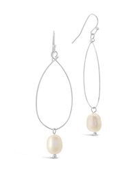 Teardrop Pearl Dangle Earrings - Silver