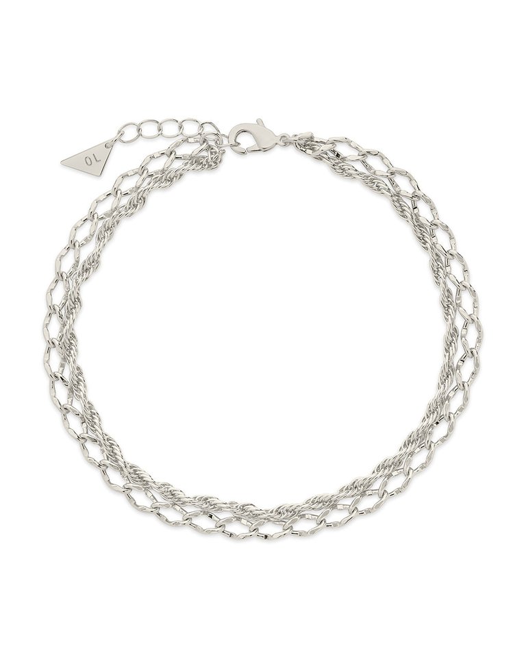 Tessa Layered Chain Anklet - Silver