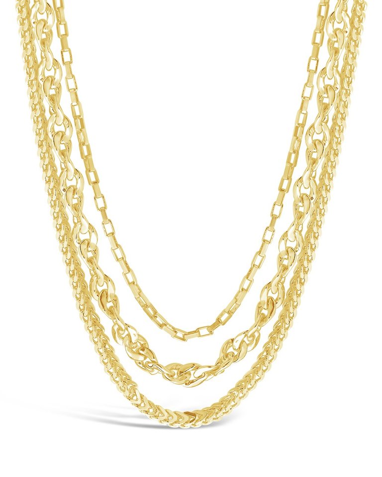 Three Layer Bold Chain Necklace - Gold