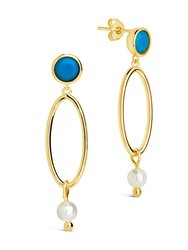 Ula Turquoise & Pearl Drop Stud Earrings - Gold