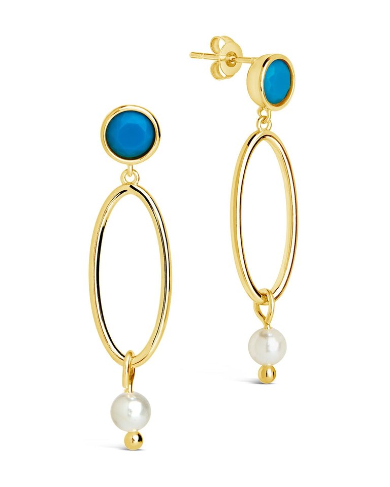 Ula Turquoise & Pearl Drop Stud Earrings - Gold
