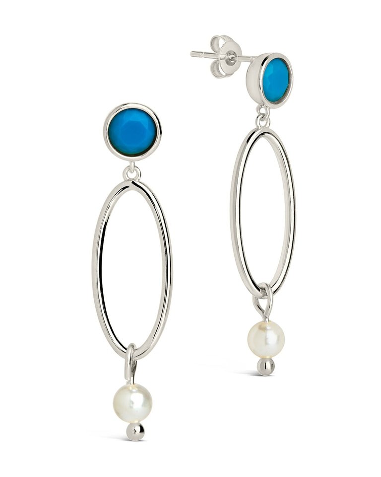 Ula Turquoise & Pearl Drop Stud Earrings - Silver