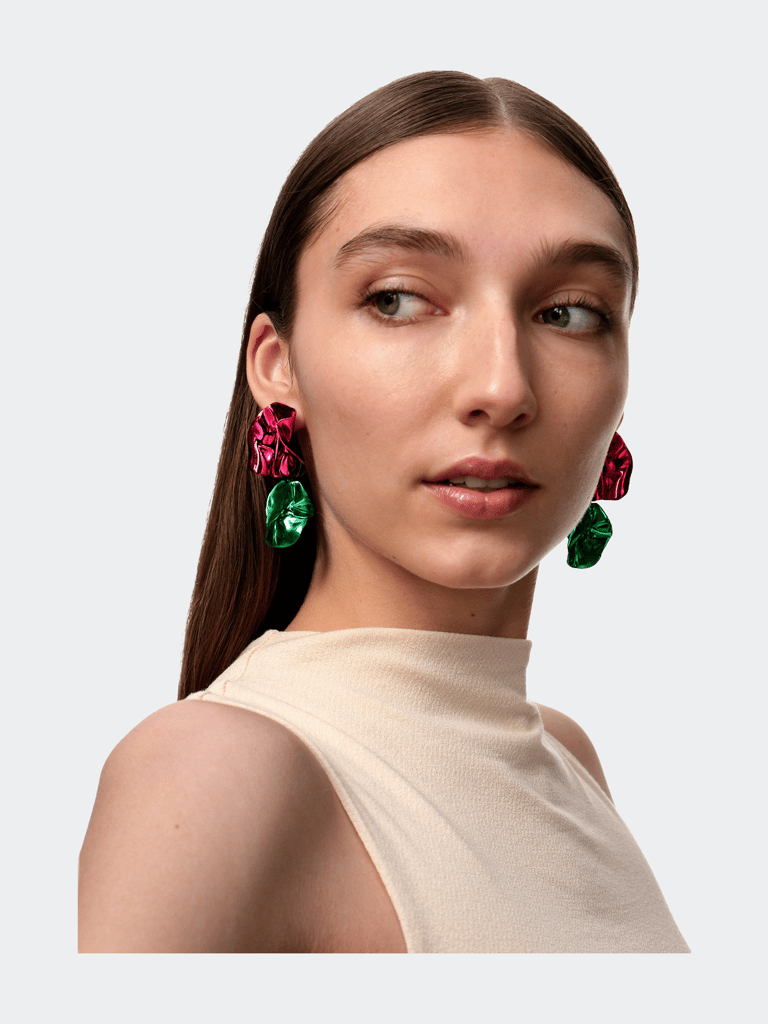 Flashback Fold Earrings - Fuchsia And Emerald