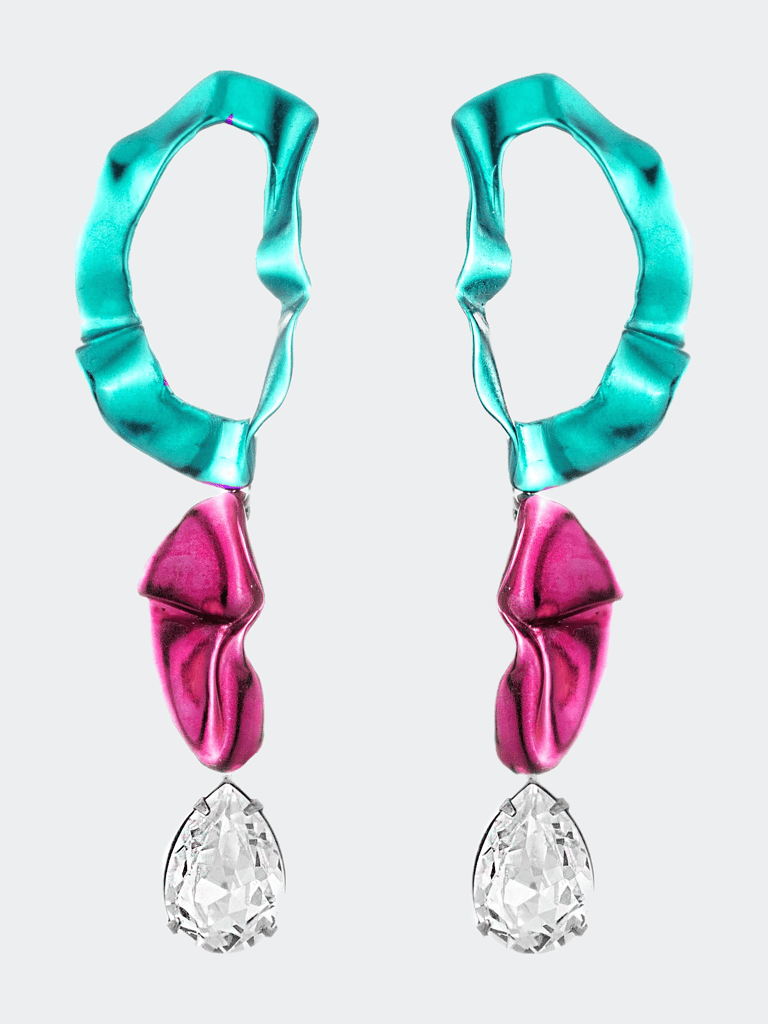 Inside Out Crystal Drop Earrings - Aqua & Fuchsia