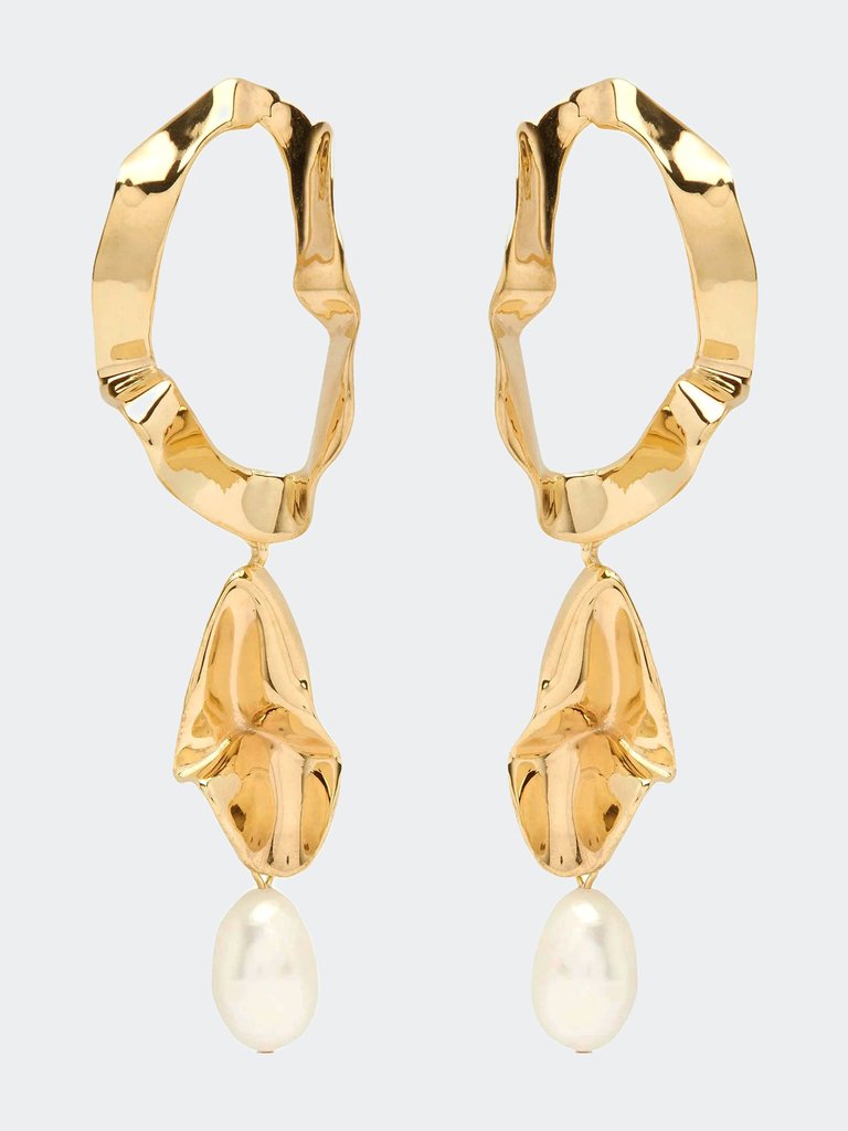 Inside Out Pearl Drop Statement Earrings - Gold