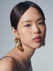Pleat Crystal Earrings - Gold