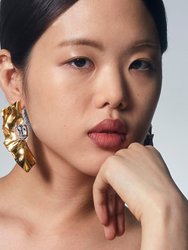 Pleat Crystal Earrings - Gold