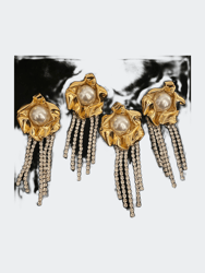 Titania Pearl Crystal Fringe Earrings - Gold