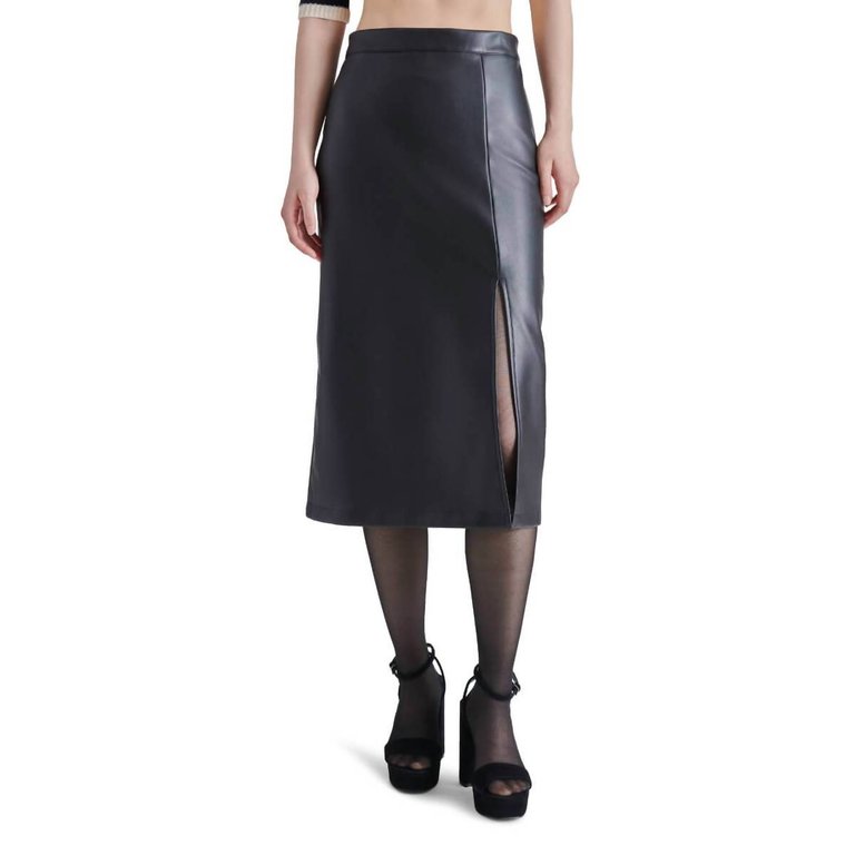 Amarilla Faux Leather Midi Skirt In Black - Black