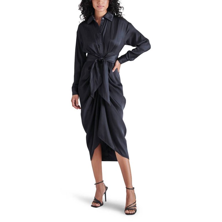 Sula Long Sleeve Shirtdress In Black - Black