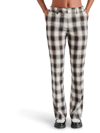 Steve Madden Waverly Plaid Print Mid Rise Kick Flare Trouser Pants In Grey Multi Plaid product