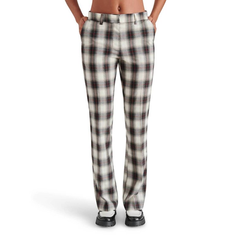 Waverly Plaid Print Mid Rise Kick Flare Trouser Pants In Grey Multi Plaid - Grey Multi Plaid