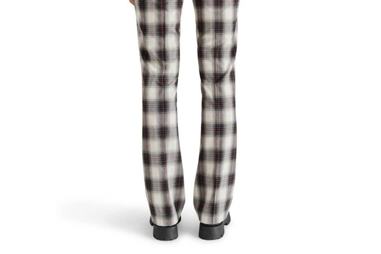 Waverly Plaid Print Mid Rise Kick Flare Trouser Pants In Grey Multi Plaid