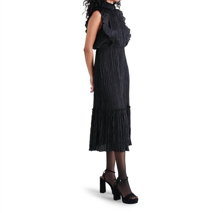 Wednesday Crinkle Satin Midi Dress In Black