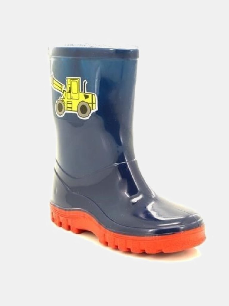 StormWells Boys Puddle Digger Rain Boots (Navy Blue/Red) (5 US) - Navy Blue/Red