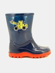 StormWells Boys Puddle Digger Rain Boots (Navy Blue/Red) (5 US)