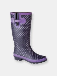 Stormwells Womens/Ladies Polka Dot Wellington Boots - Mauve Polka Dot/Navy