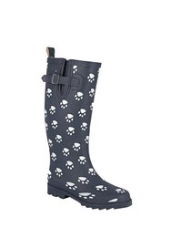 Womens/Ladies Paw Print Rubber Galoshes - Navy Blue