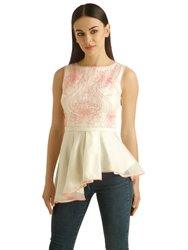 Luxe Silk Peplum Top - IVORY/CORAL