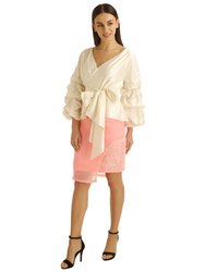 Ruched Sleeve Wrap Blouse - IVORY