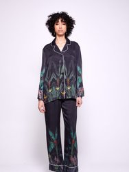 Silk Buttoned Party PJ Shirt - Midnight Garden