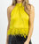 Night Moves Chartreuse Feather Top - Yellow