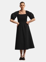 Jacintha Smocked Midi Dress - Black