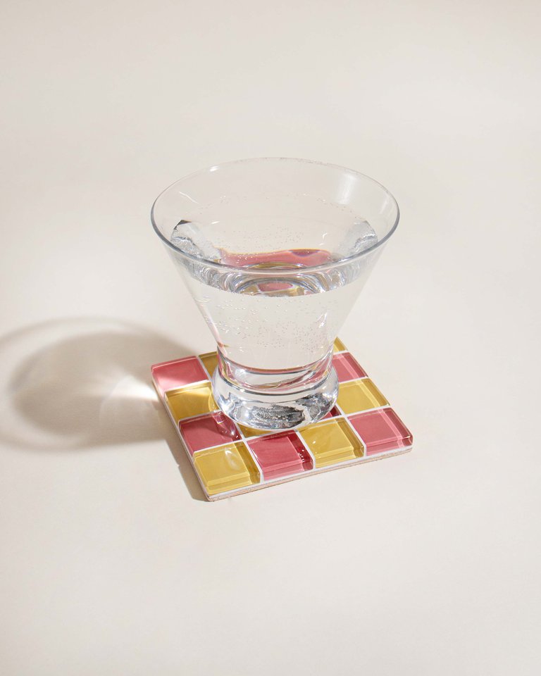 Glass Tile Coaster - Strawberry & Banana Swirl - Strawberry & Banana Swirl