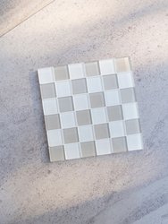 Glass Tile Decorative Tray - Beige & White Checkered