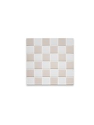 Glass Tile Decorative Tray - Beige & White Checkered