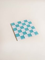 Glass Tile Decorative Tray - Teal & White Checkered