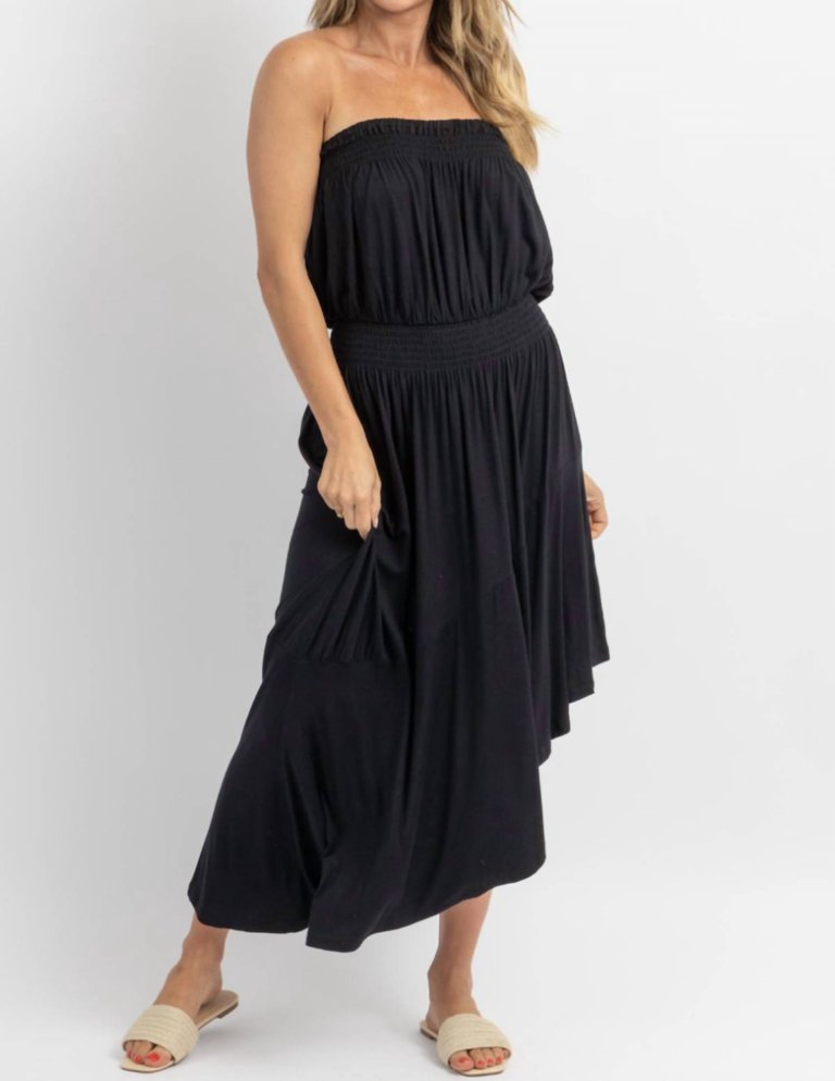 Ayanna Asymmetric Tube Midi Dress In Black - Black