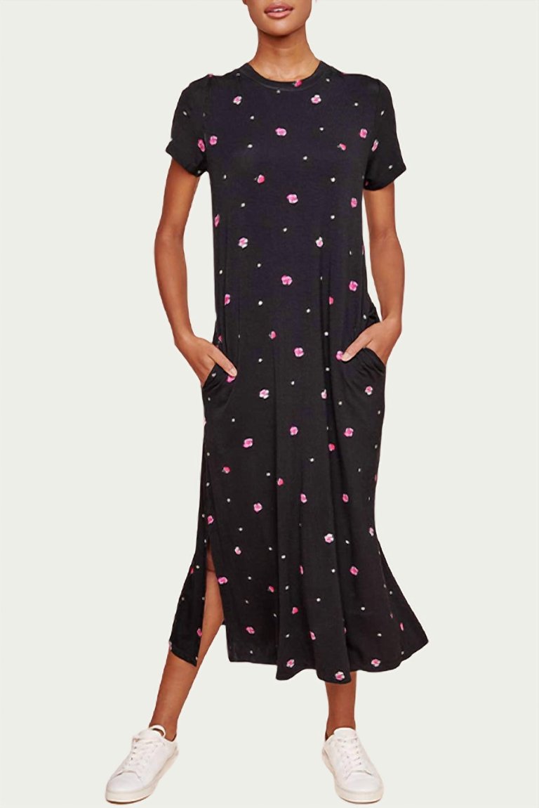 Mika Floral-Print Stretch-Jersey T-Shirt Midi Dress In Pink/black - Pink/Black