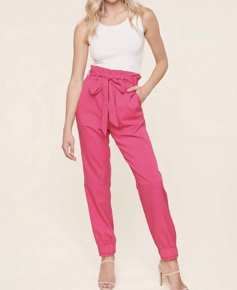 Paper Bag Waist Trousers In Hot Pink - Hot Pink