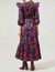 Round Top Smocked Floral Poplin Dress In Navy Fuchsia