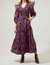 Round Top Smocked Floral Poplin Dress In Navy Fuchsia