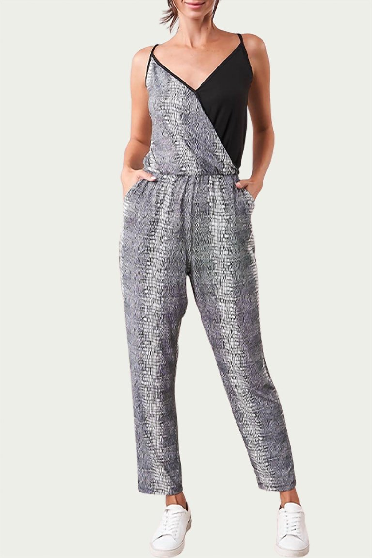 Shela Wrap-Effect Two-Tone Stretch-Jersey Jumpsuit In Black Multi - Black Multi