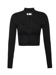 Black Knitted Cut Out Ribbon Top