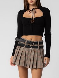 Black Knitted Cut Out Ribbon Top - Black