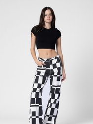Black & White High Waisted Cotton Denim Pants - Black/White