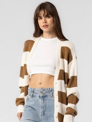 Brown Oversized Knitted Striped Cardigan