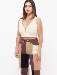 Color Block Hight Waisted Brown Stretch Jeans