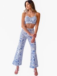 Denim Pants & Bustier Set - White/Blue